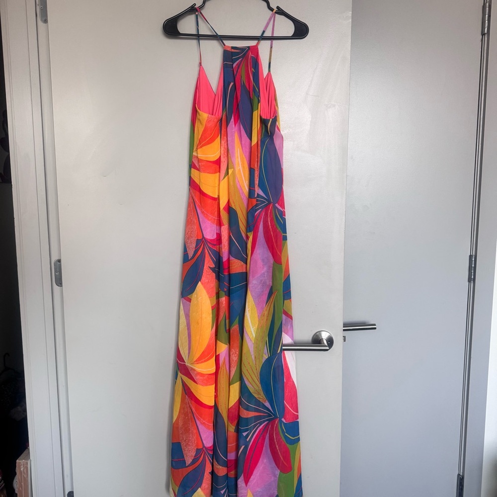 Nicole Miller Chiffon Tropical Maxi Dress Multicolor Size Medium - Picture 4 of 6